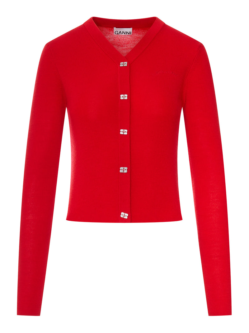 Ganni Women Wool Cardigan With Embroidered Logo GANNI