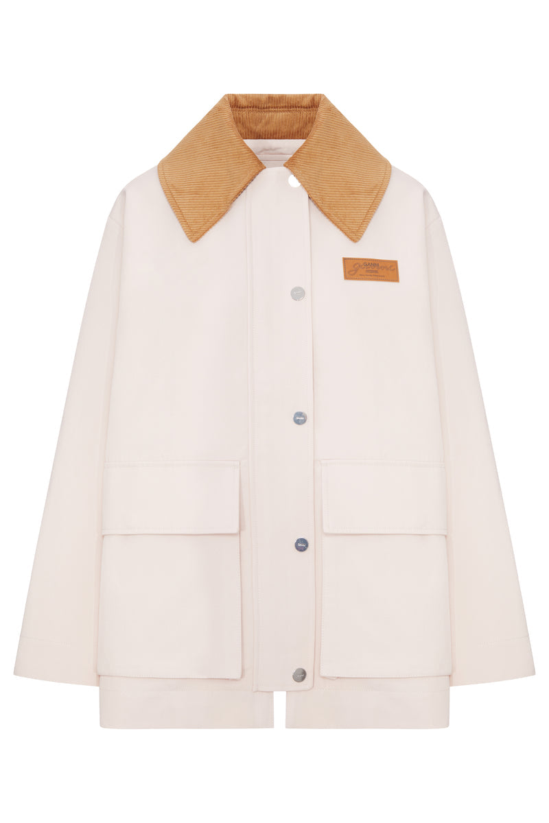 Ganni Women Pink Twill Jacket With Corduroy Collar GANNI