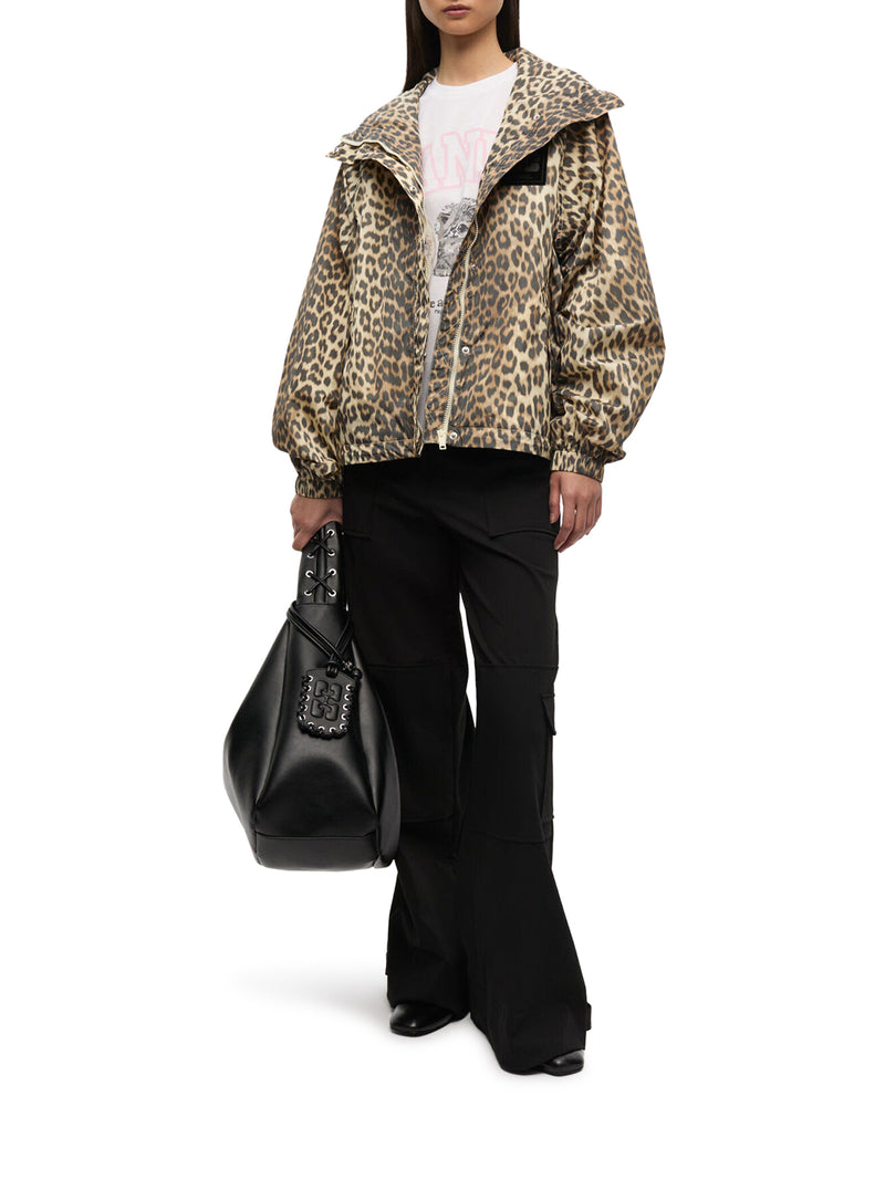 Ganni Women Nylon Jacket With Leopard Print GANNI