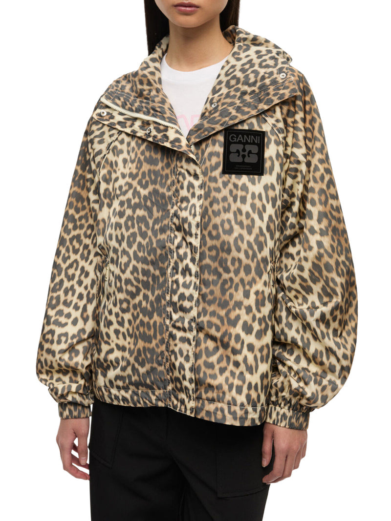 Ganni Women Nylon Jacket With Leopard Print GANNI