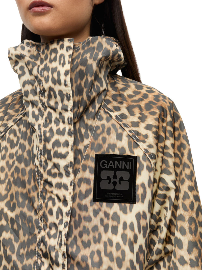 Ganni Women Nylon Jacket With Leopard Print GANNI