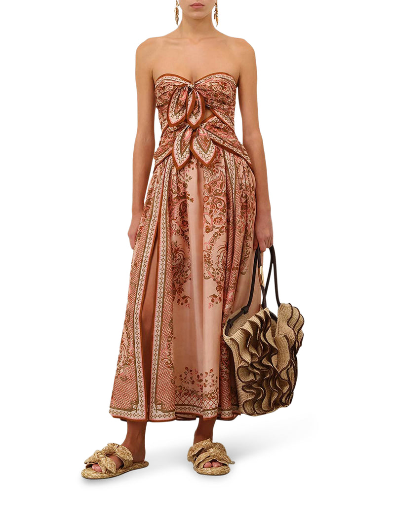 Zimmermann Women Aster Silk Midi Dress With Cut-Out Insert And Bows ZIMMERMANN