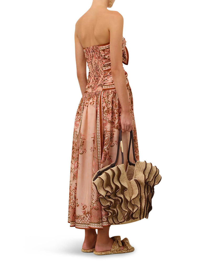 Zimmermann Women Aster Silk Midi Dress With Cut-Out Insert And Bows ZIMMERMANN