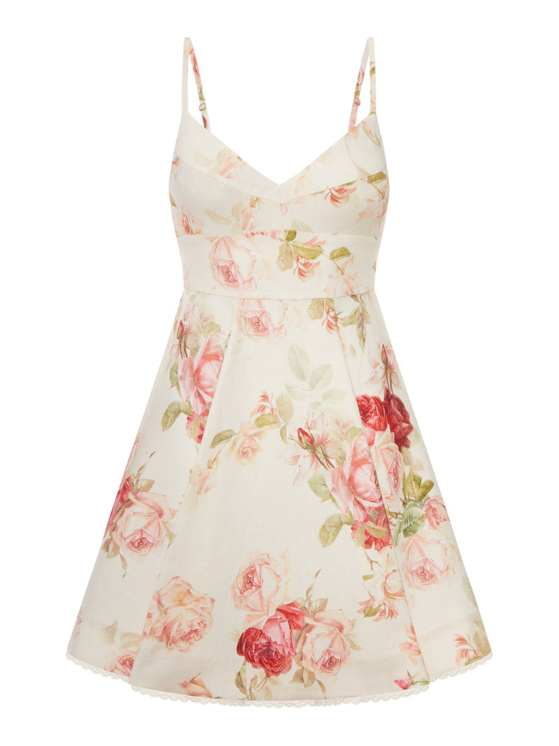 Zimmermann Women Short Linen Dress With Floral Print ZIMMERMANN