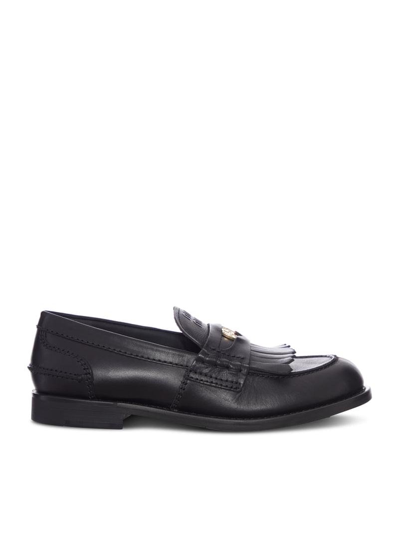 Miu Miu Women Leather Moccasin With Fringes And Logo Detail MIU MIU