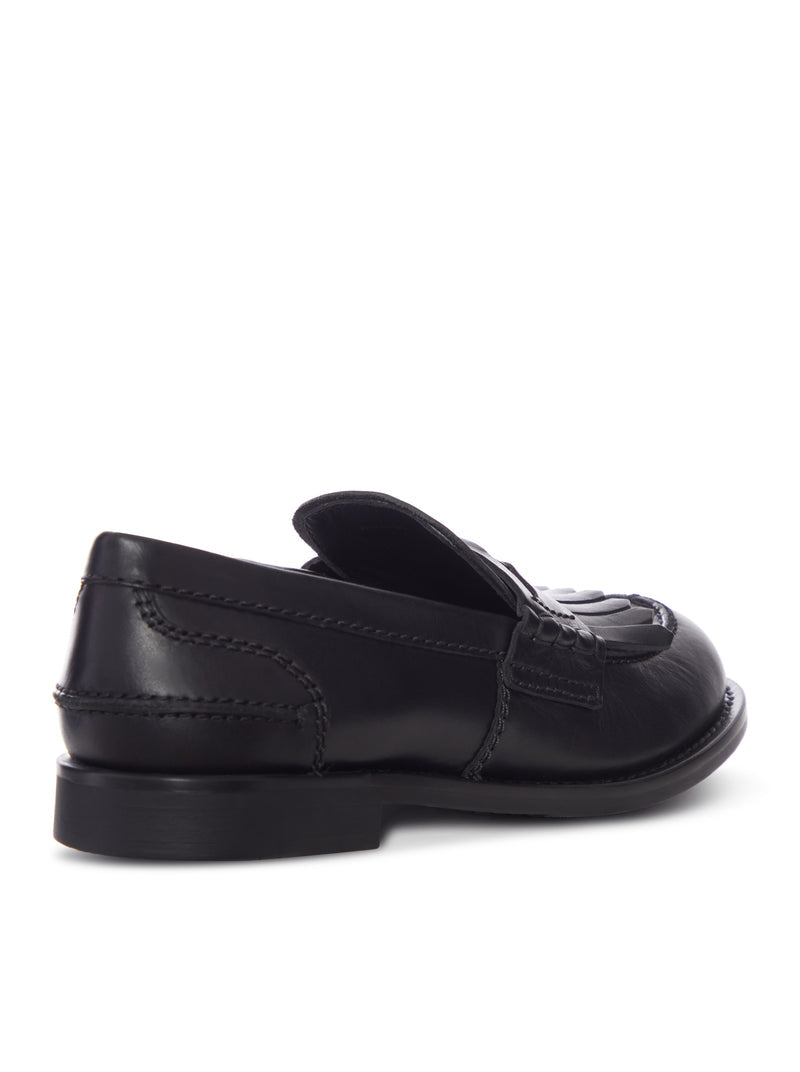 Miu Miu Women Leather Moccasin With Fringes And Logo Detail MIU MIU