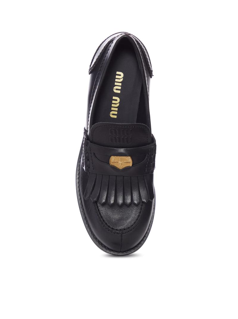Miu Miu Women Leather Moccasin With Fringes And Logo Detail MIU MIU