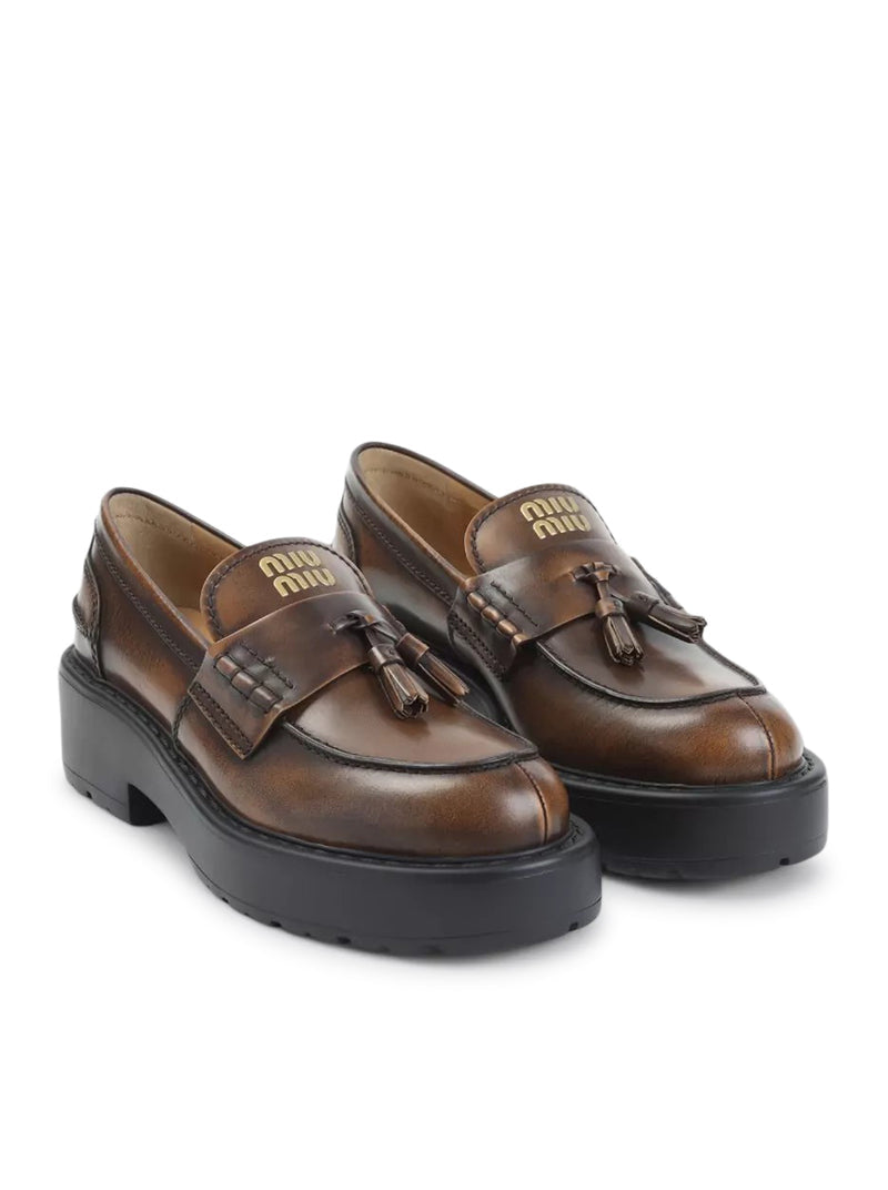 Miu Miu Women Smooth Leather Loafers With Tassels MIU MIU