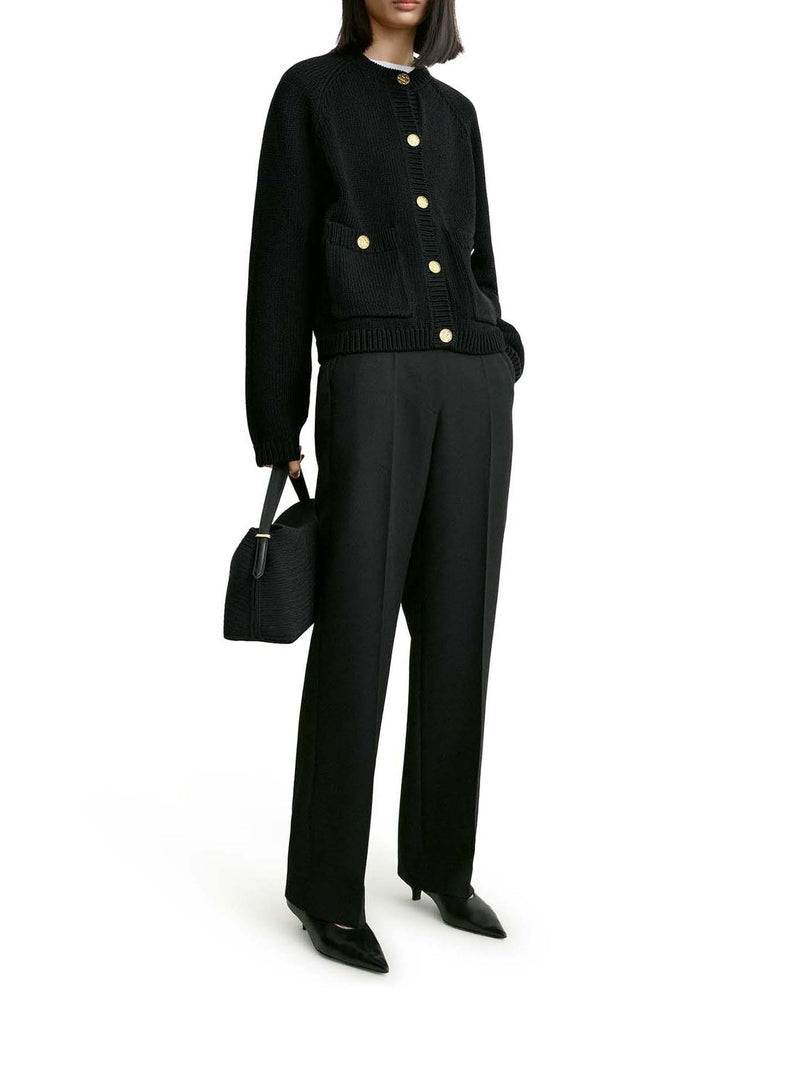 Toteme Women Black Cotton Cardigan With Hammered-Effect Buttons TOTEME