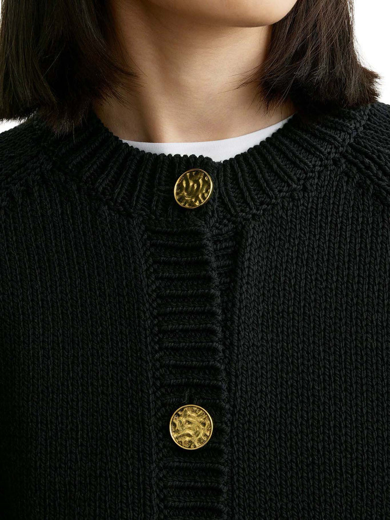 Toteme Women Black Cotton Cardigan With Hammered-Effect Buttons TOTEME