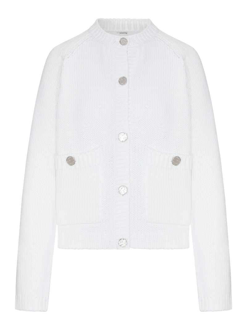 Toteme Women White Cotton Cardigan With Hammered-Effect Buttons