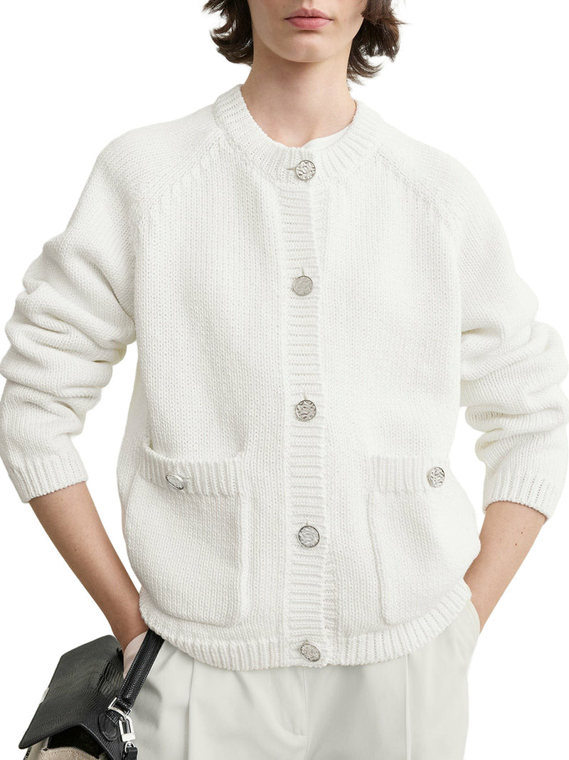 Toteme Women White Cotton Cardigan With Hammered-Effect Buttons