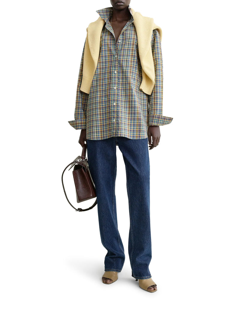 Toteme Women Classic Blue And Orange Checked Cotton Shirt TOTEME