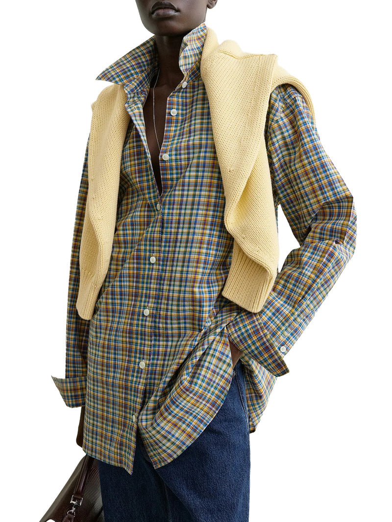 Toteme Women Classic Blue And Orange Checked Cotton Shirt TOTEME