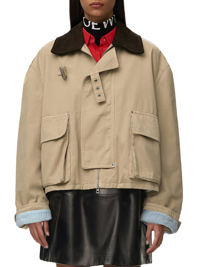 Loewe Women Cotton Parka With A Corduroy-Effect Suede Collar LOEWE