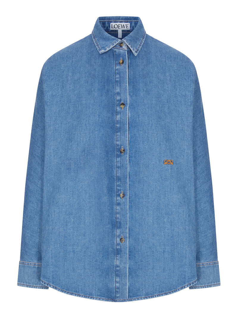 Loewe Women Lightweight Washed Cotton Denim Shirt With Batwing Sleeves LOEWE