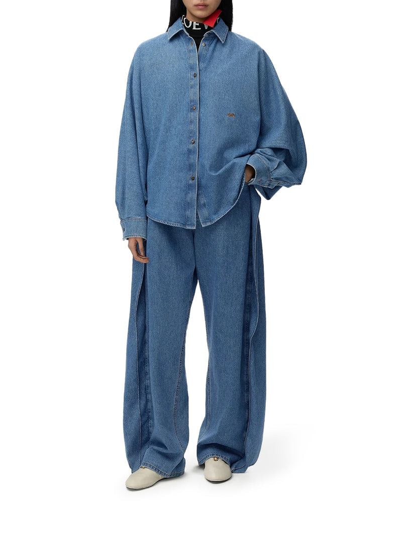 Loewe Women Lightweight Washed Cotton Denim Shirt With Batwing Sleeves LOEWE