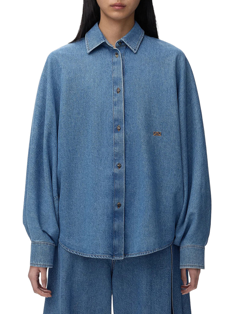 Loewe Women Lightweight Washed Cotton Denim Shirt With Batwing Sleeves LOEWE