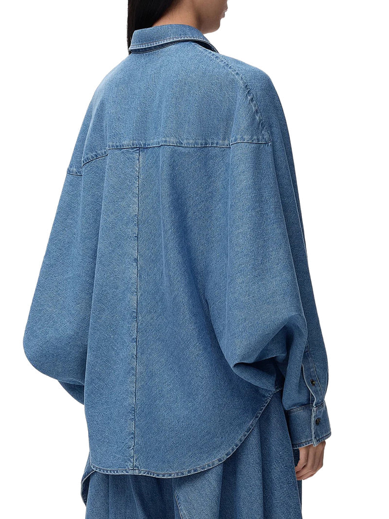 Loewe Women Lightweight Washed Cotton Denim Shirt With Batwing Sleeves LOEWE