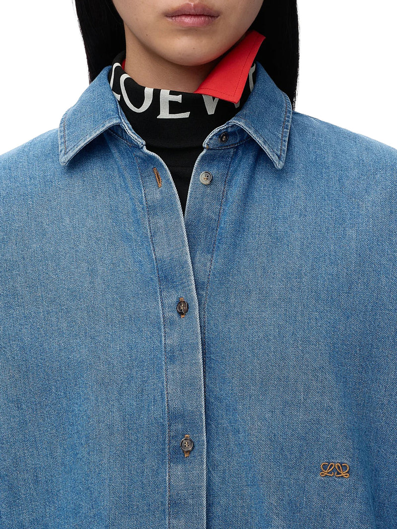 Loewe Women Lightweight Washed Cotton Denim Shirt With Batwing Sleeves LOEWE