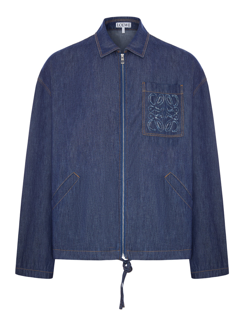 Loewe Men Zip-Up Denim Jacket With Embroidered Pocket LOEWE