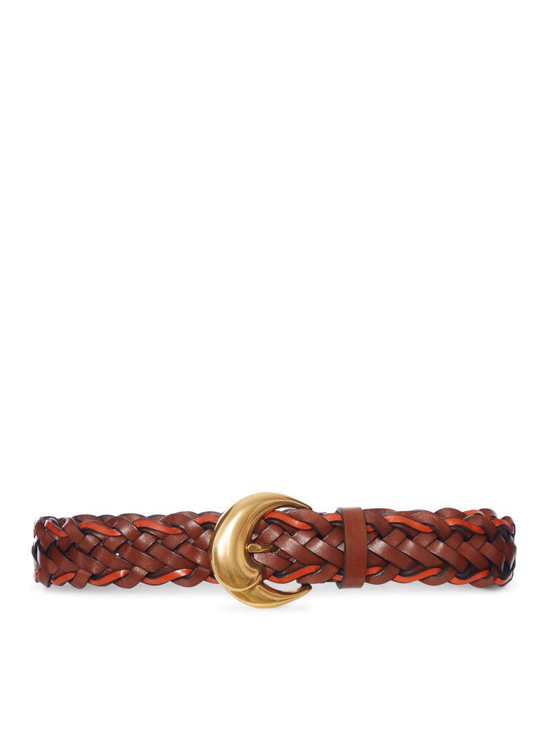 Etro Women Woven Leather Belt With Gold Buckle ETRO