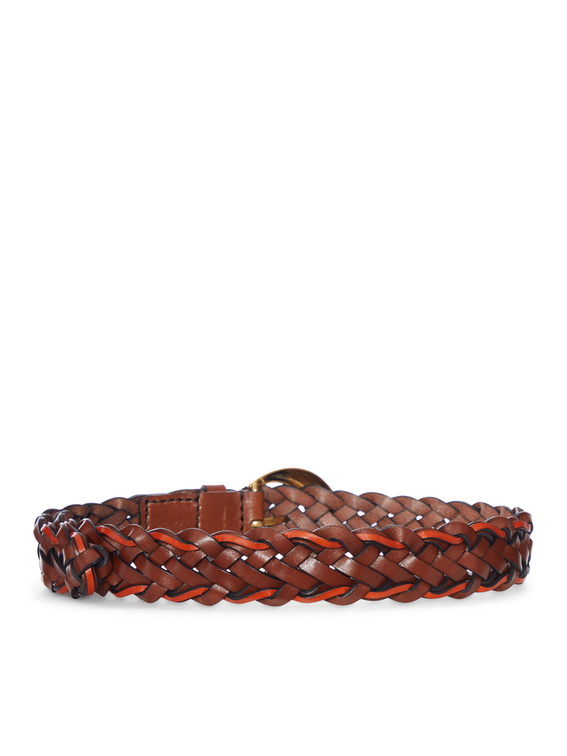 Etro Women Woven Leather Belt With Gold Buckle ETRO
