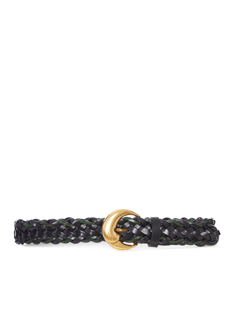 Etro Women Woven Leather Belt With Gold Buckle ETRO