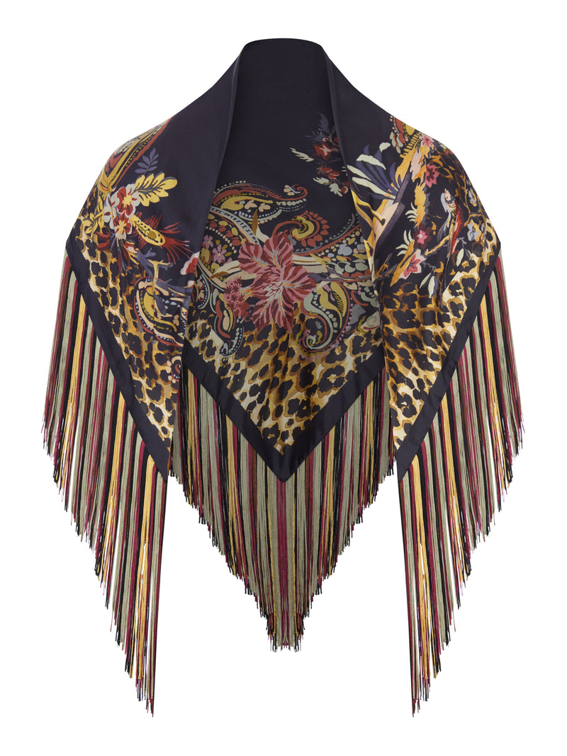 Etro Women Printed Silk Scarf With Multicolored Fringe ETRO