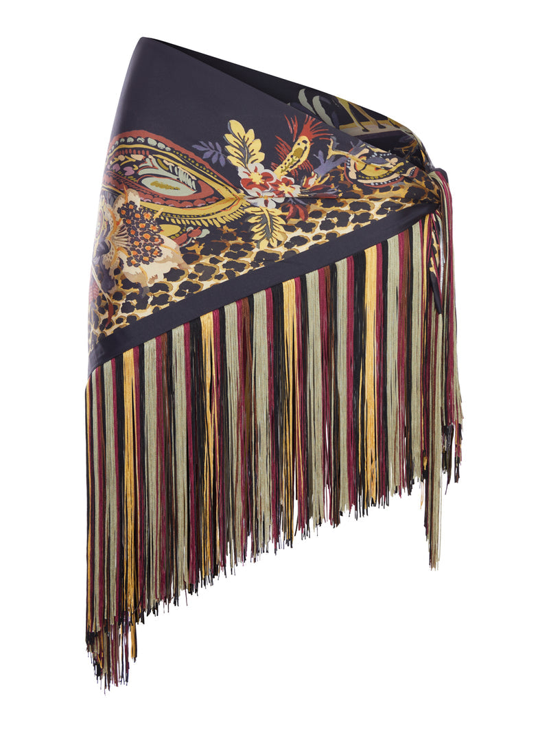 Etro Women Printed Silk Scarf With Multicolored Fringe ETRO
