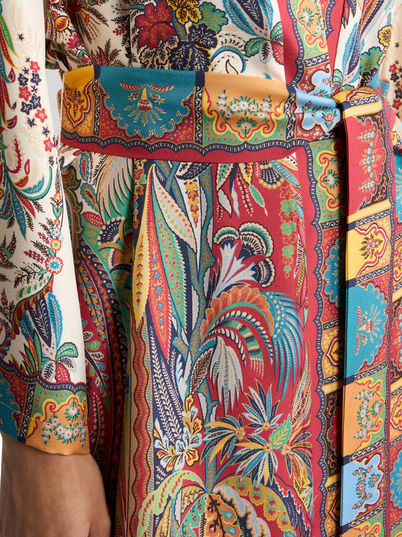 Etro Women Silk Duster Coat With Fringes And Paisley Foliage Print ETRO