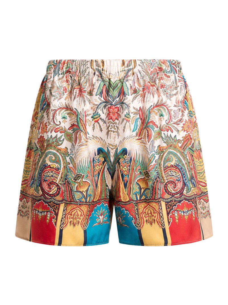 Etro Women Peau D`Ange Silk Shorts With Paisley Foliage Motif ETRO