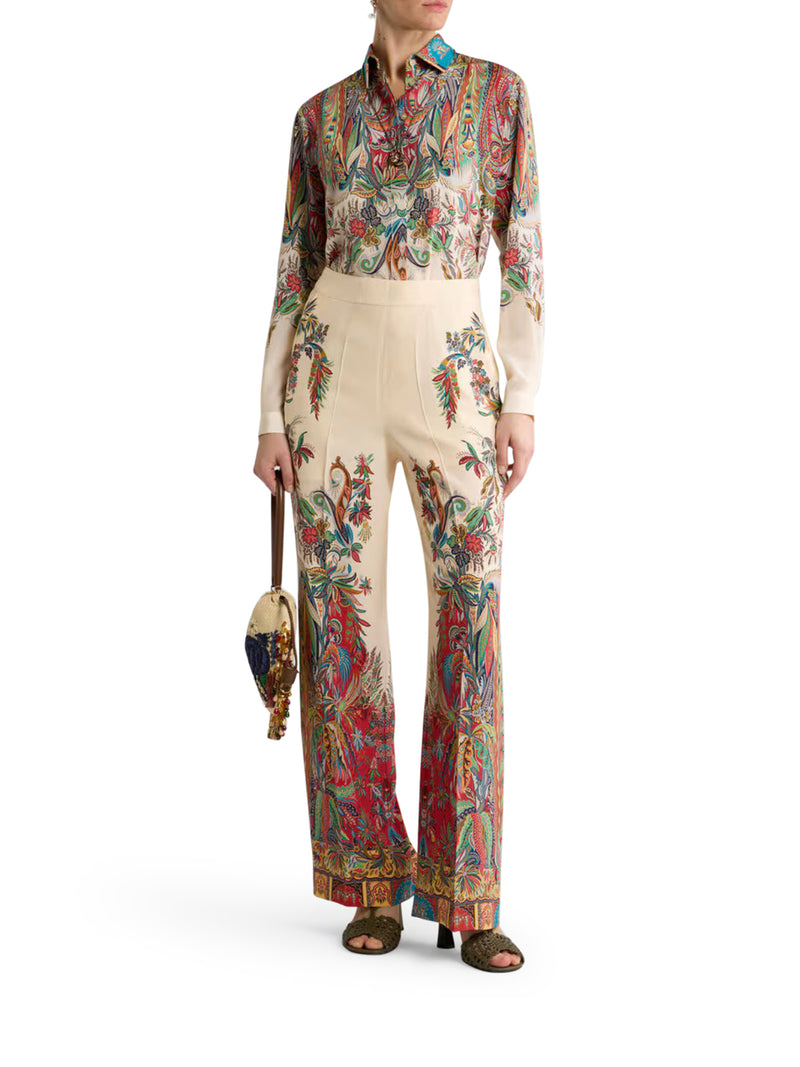 Etro Women Long Silk Shirt With Placed Paisley Foliage Print ETRO