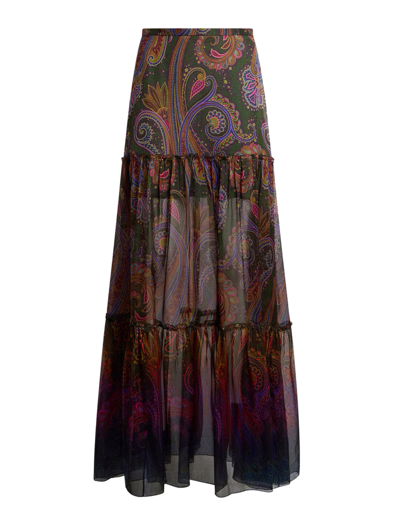 Etro Women Long Silk Skirt With Placement Paisley Print ETRO