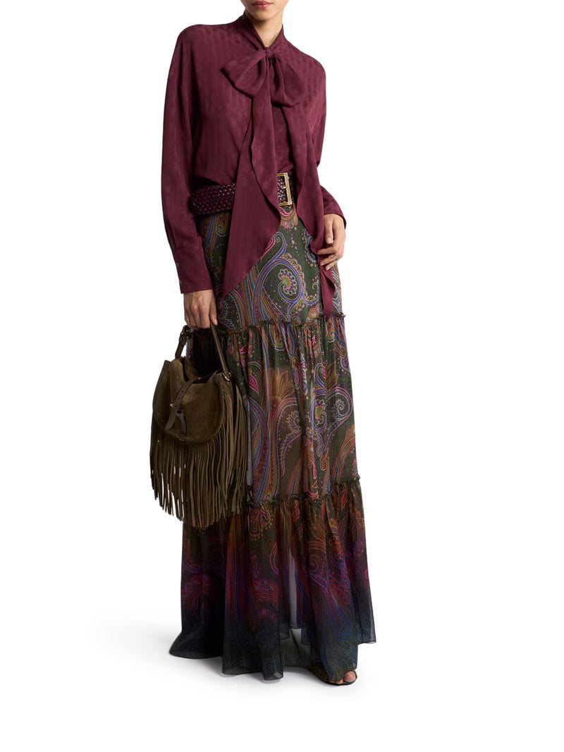 Etro Women Long Silk Skirt With Placement Paisley Print ETRO