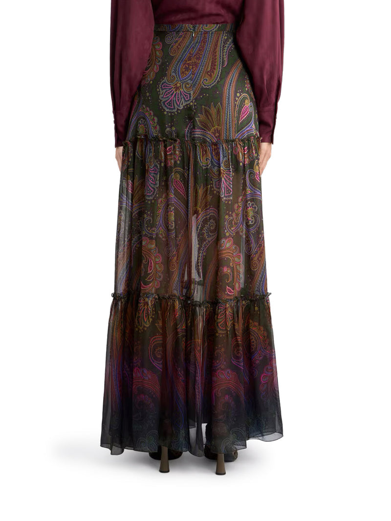 Etro Women Long Silk Skirt With Placement Paisley Print ETRO
