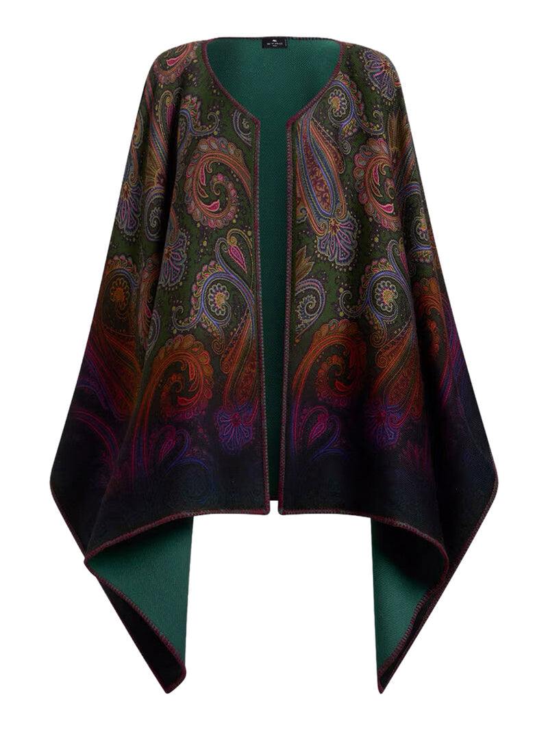 Etro Women Reversible Wool Cape With Dégradé Paisley Pattern ETRO