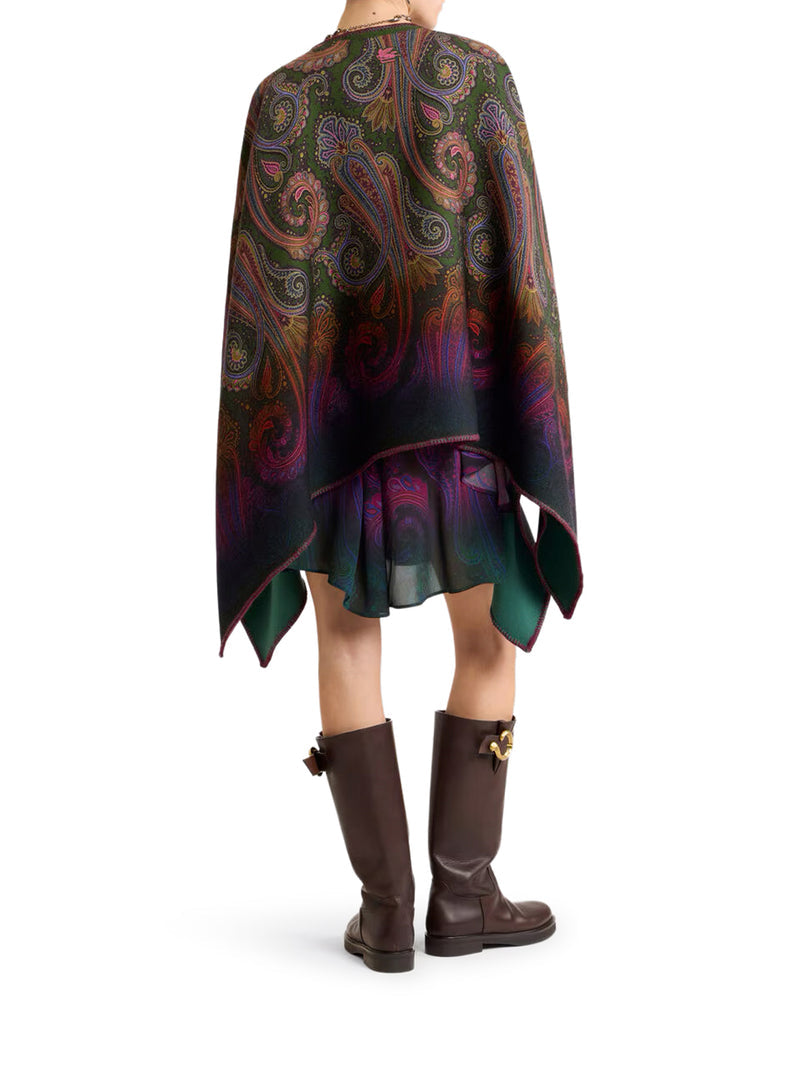 Etro Women Reversible Wool Cape With Dégradé Paisley Pattern ETRO