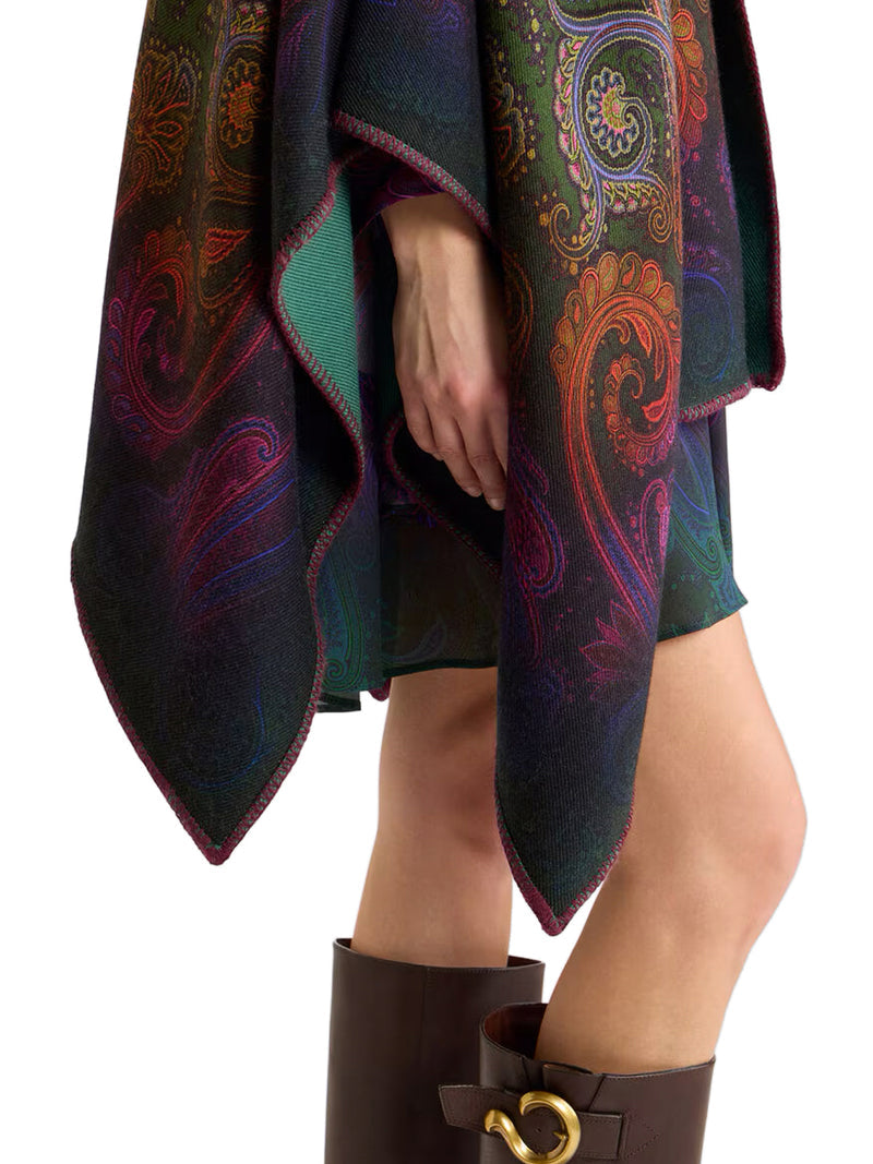 Etro Women Reversible Wool Cape With Dégradé Paisley Pattern ETRO