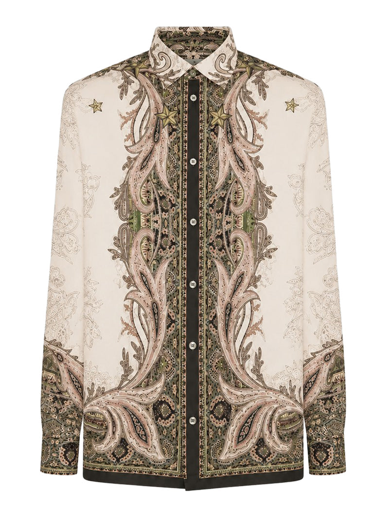 Etro Men Silk Twill Shirt With Placed Pegasus Print ETRO