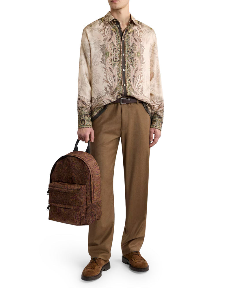 Etro Men Silk Twill Shirt With Placed Pegasus Print ETRO