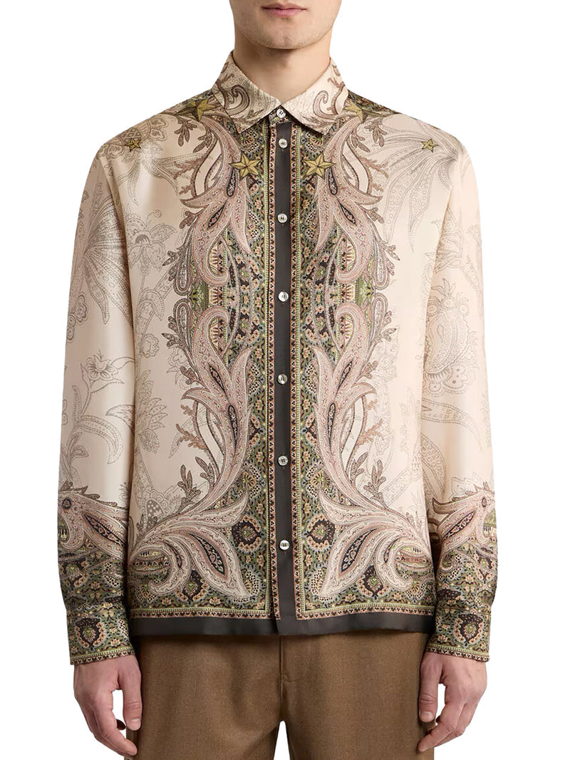 Etro Men Silk Twill Shirt With Placed Pegasus Print ETRO