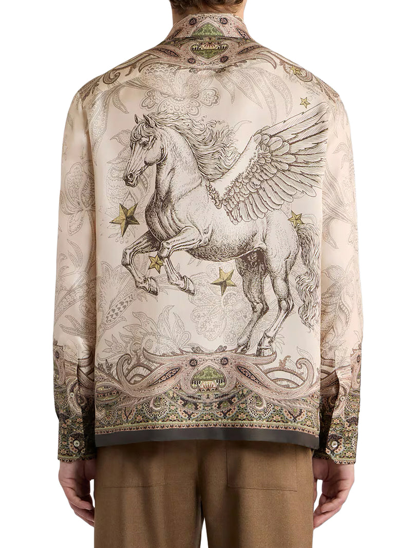 Etro Men Silk Twill Shirt With Placed Pegasus Print ETRO
