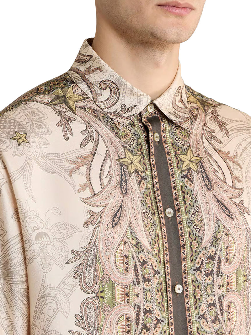 Etro Men Silk Twill Shirt With Placed Pegasus Print ETRO