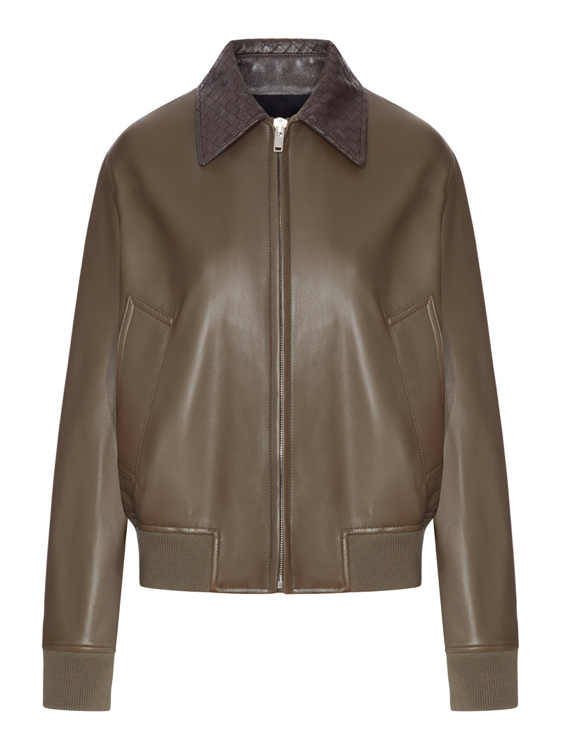 Bottega Veneta Women Glossy Lambskin Jacket With A Detachable Braided Collar BOTTEGA VENETA