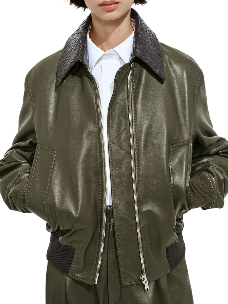 Bottega Veneta Women Glossy Lambskin Jacket With A Detachable Braided Collar BOTTEGA VENETA