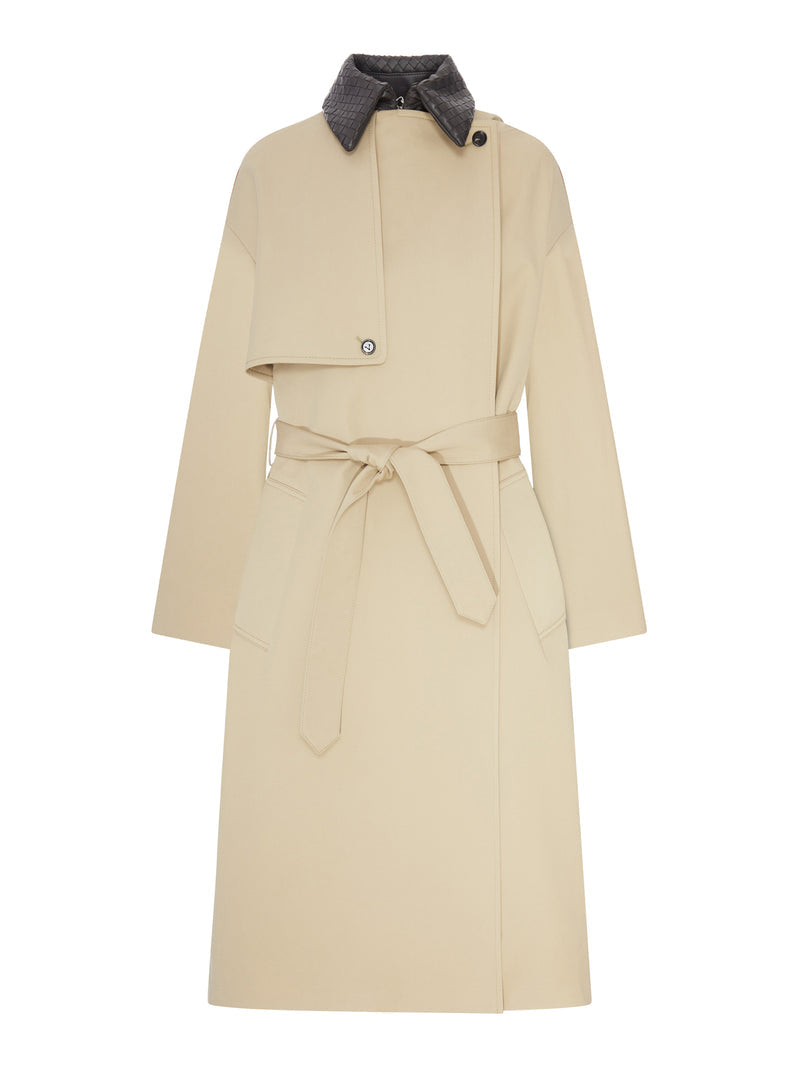 Bottega Veneta Women Cotton Trench Coat With Woven Leather Collar BOTTEGA VENETA