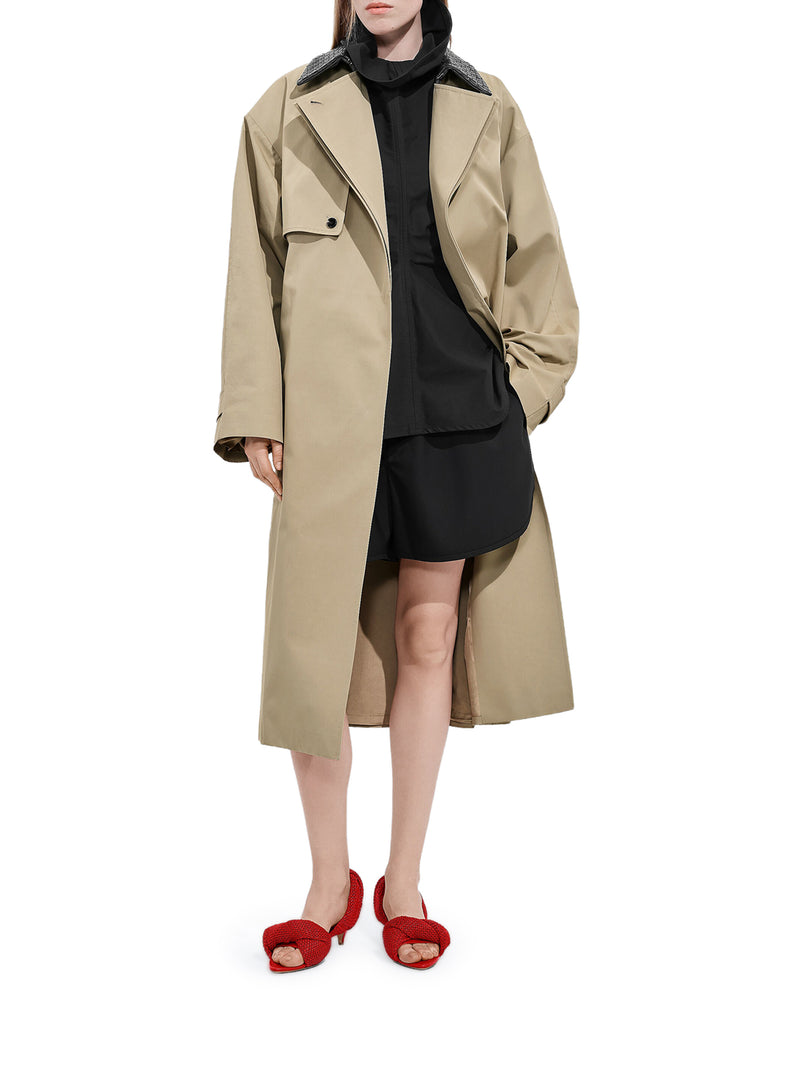 Bottega Veneta Women Cotton Trench Coat With Woven Leather Collar BOTTEGA VENETA