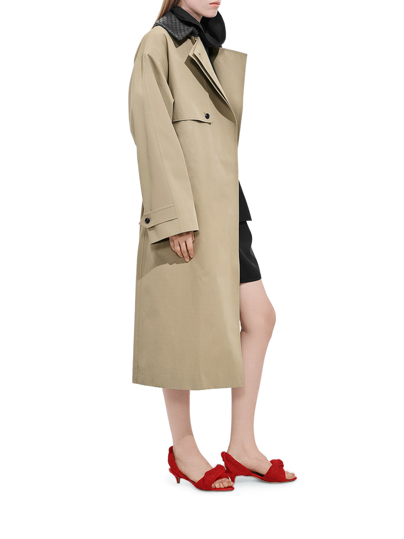 Bottega Veneta Women Cotton Trench Coat With Woven Leather Collar BOTTEGA VENETA