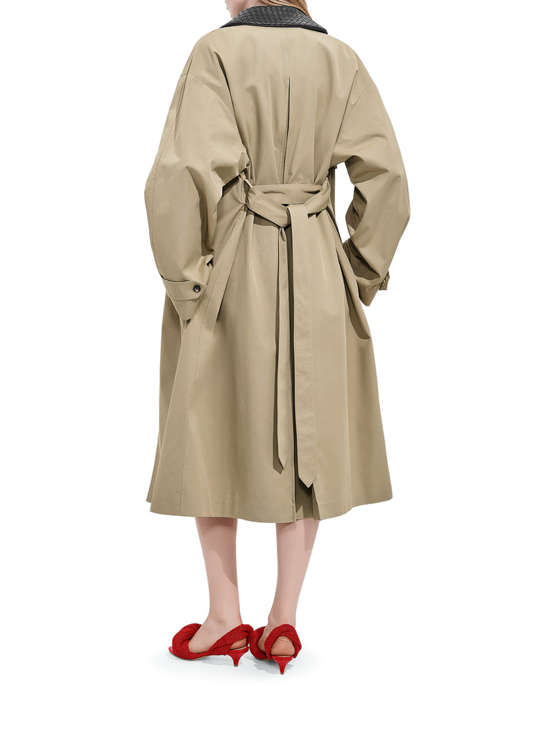 Bottega Veneta Women Cotton Trench Coat With Woven Leather Collar BOTTEGA VENETA